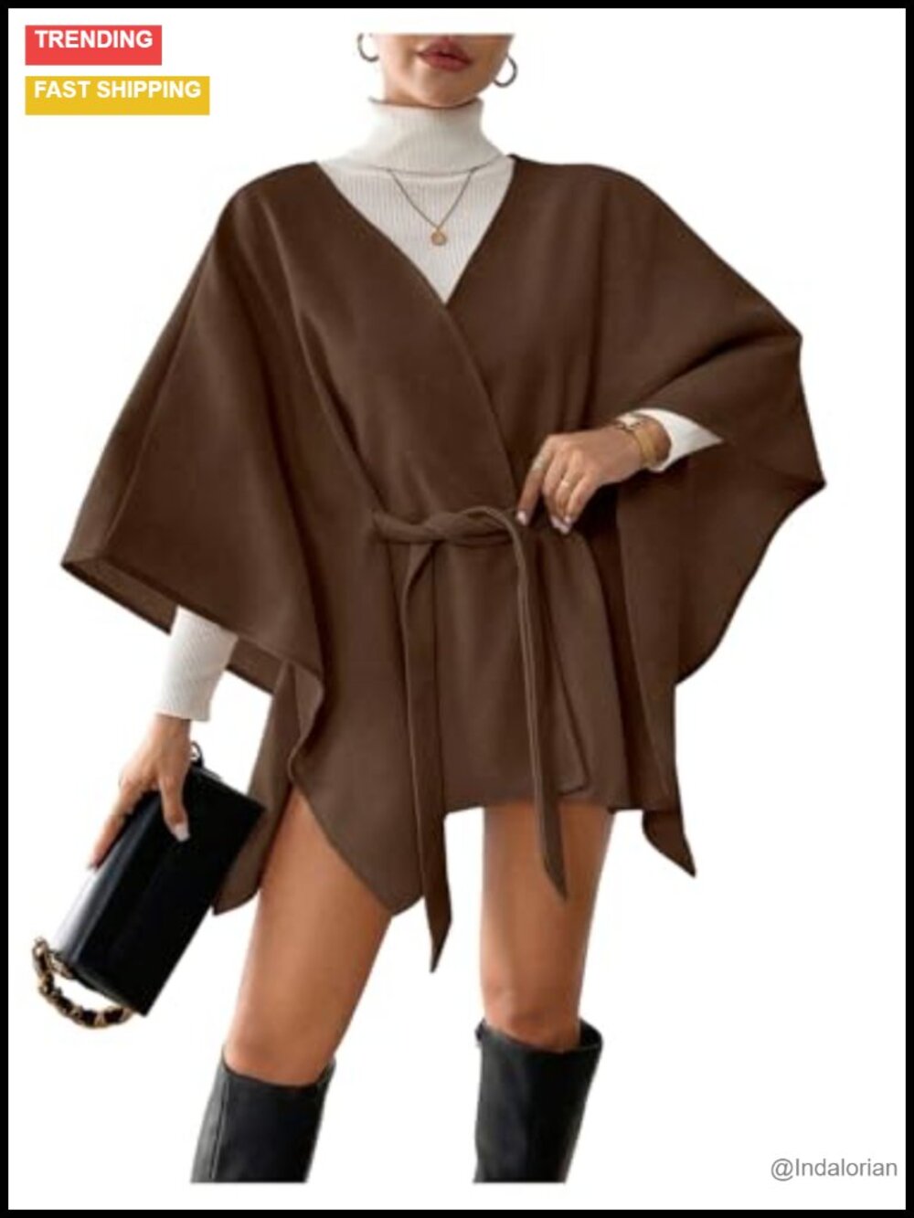 Womens Sweater Vest Wrap V Neck 3/4 Sleeve Belted Knot Front Cape Coat
